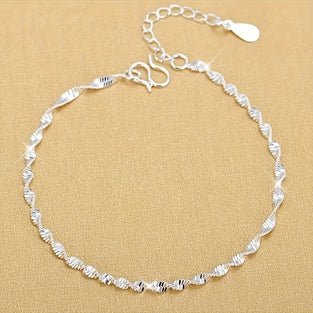 1pc Exquisite Shiny 925 Silver-plated Bracelet, Water Wave Twisted Design Chain Bracelet, Holiday Gift For Girls