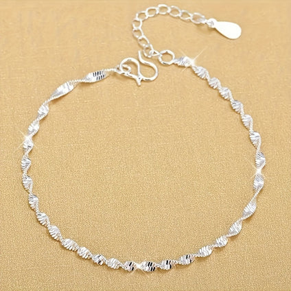 1pc Exquisite Shiny 925 Silver-plated Bracelet, Water Wave Twisted Design Chain Bracelet, Holiday Gift For Girls