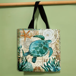 Large Ocean Turtle Tote Bag - Reusable Multipurpose Shoulder Bag for Women - Perfect for Shopping, Travel, and Outdoor Activities
