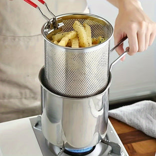 Stainless Steel Mini Deep Fryer with Strainer - 1.2L Multi-Functional Oil-Saving Pot for Crispy Snacks, French Fries & More - Essential Kitchen Gadget