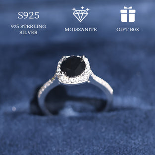 1ct Black Moissanite Halo Promise Ring with Certificate and Gift Box