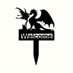 1pc Dragon Silhouette Garden Welcome Sign With Stakes, Acrylic Ground Insert Garden Decor, Outdoor Home Decor, Insert Decoration For Home Garden Patio, Yard Lawn Art Decor Sign For Wedding