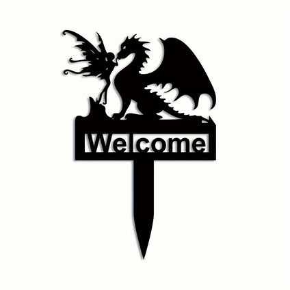 1pc Dragon Silhouette Garden Welcome Sign With Stakes, Acrylic Ground Insert Garden Decor, Outdoor Home Decor, Insert Decoration For Home Garden Patio, Yard Lawn Art Decor Sign For Wedding