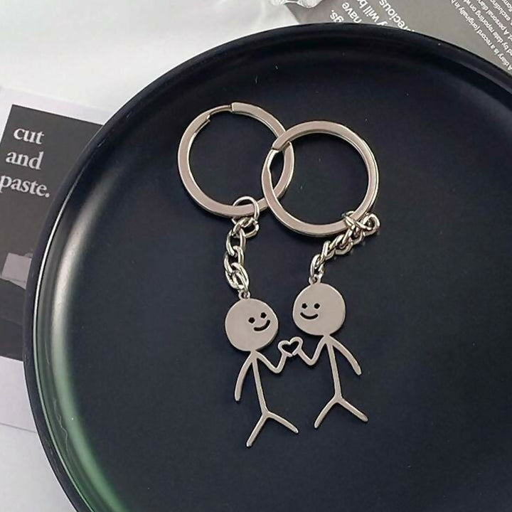 Cartoon Key Ring for Lovers with Matchstick Shape Character, Lovely Heart Shape, Gift for Couples and Boyfriends....