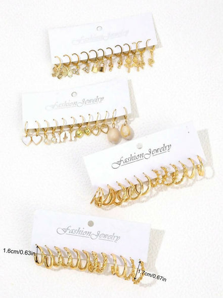 24 Pairs/Set Fashion Faux Pearl Decor Twist Design Hoop Earrings for Women Daily Life Heart Shape Dangle Earrings....