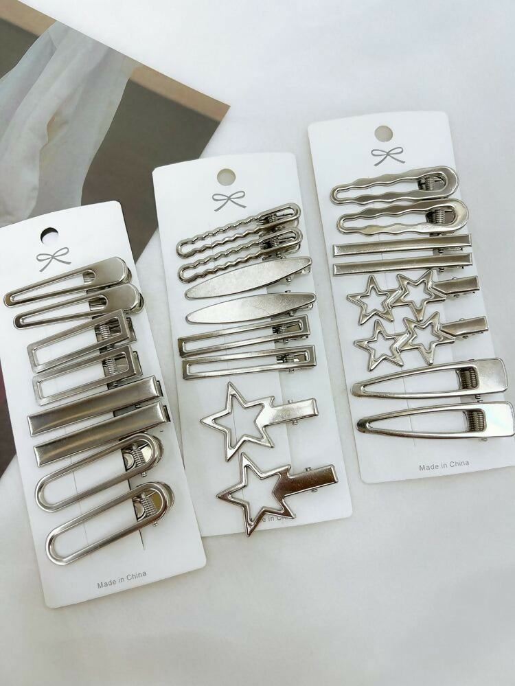 24 Pieces of Women's Elegant Comfortable Hair Clips in Silver Color with Star and Cloud Design, Suitable for Short Hair and Wearing