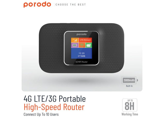 راوتر بورودو 4 جي إل تي إي 3 جي محمول عالي السرعة أسود |PORODO 4G/LTE HOME -OUTDOOR PORTABLE ROUTER