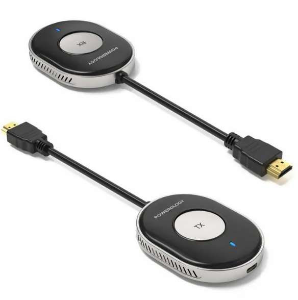 Powerology Wireless HDMI Mirroring Adaptor Pair with USB-C Cable Full HD 1080P - Black