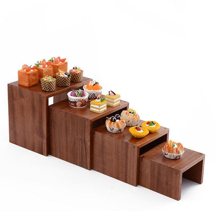 Arabic Restaurant Equipment Wooden Square Risers Sapele Wooden Buffet Elevation Food Displays for Cafeterias (Set).