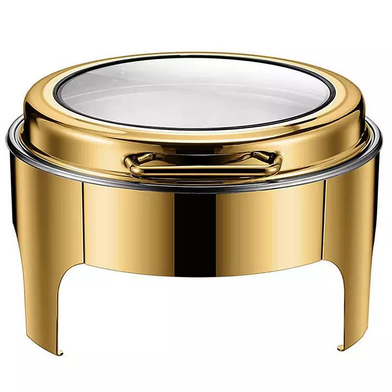 Hospitality Glass Lid Chafer Modern Chefing Dish Luxury Stainless Steel Round Roll Top Buffet Server Gold Chafing Dishes Insulated Food Warmer