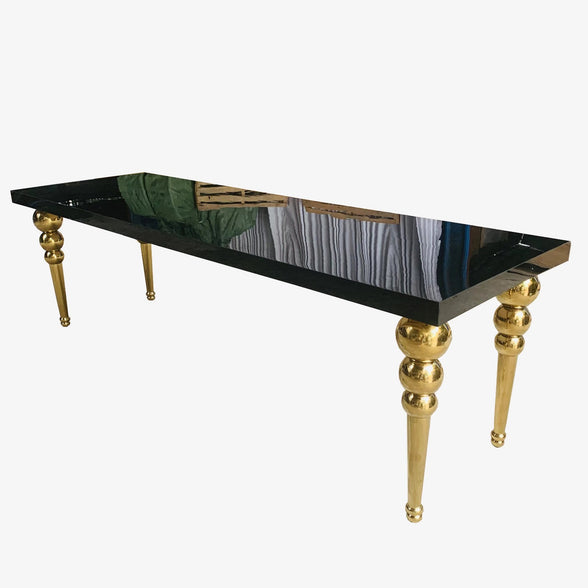 Gold Stainless steel Dining Table With Black MDF On Top