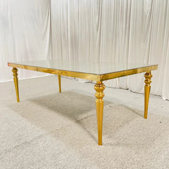 Gold Stainless Steel Dining Table With White MDF On Top