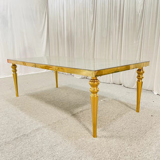 Gold Stainless Steel Dining Table With White MDF On Top