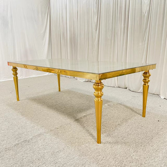 Gold Stainless Steel Dining Table With White MDF On Top