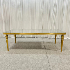 Gold Stainless Steel Dining Table With White MDF On Top