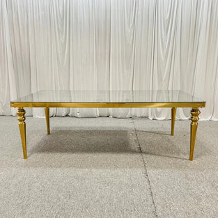 Gold Stainless Steel Dining Table With White MDF On Top