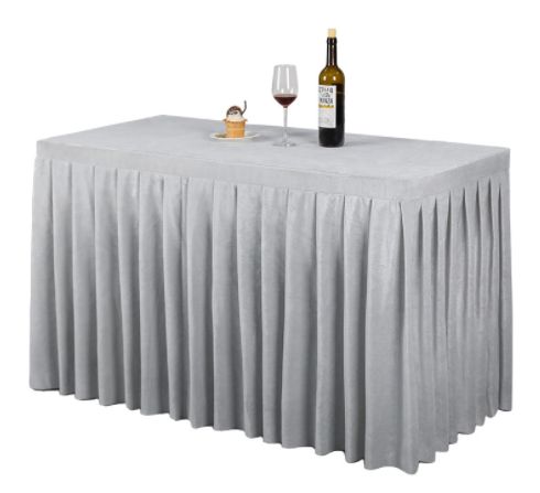 Banquet Hotel Silver Organza Table Skirt Different Styles of Tablecloth (Gray).