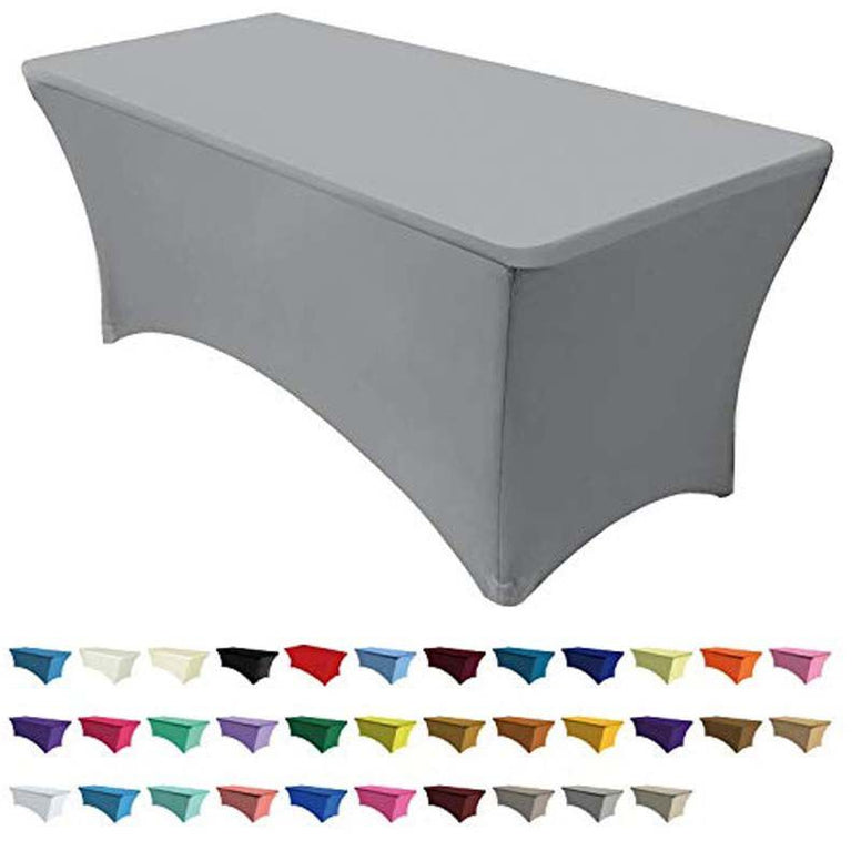 Oblong Fitted Spandex Tablecloths 6FT Pure Polyester Wrinkle Free for Folding Tables