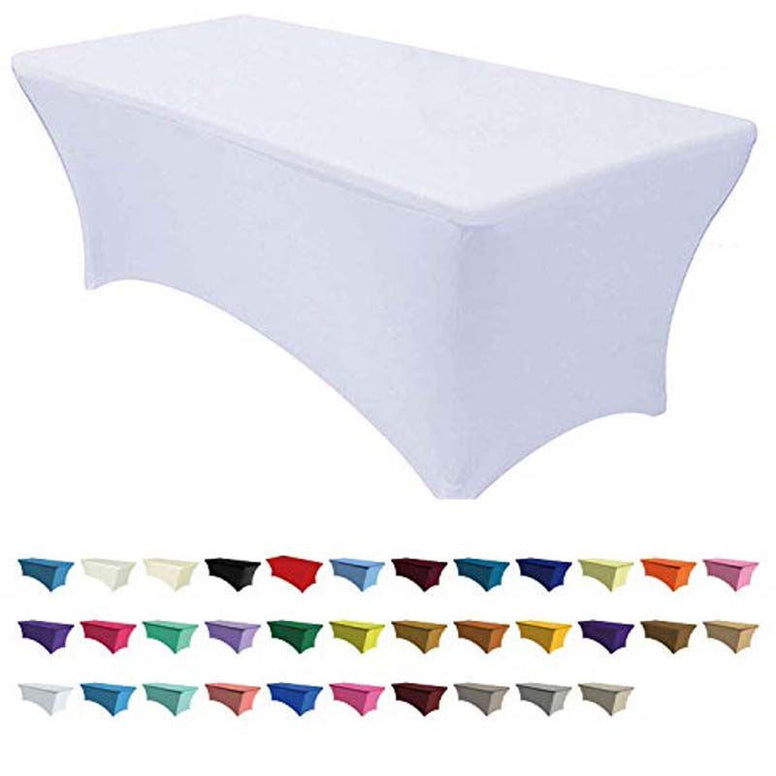 Oblong Fitted Spandex Tablecloths 6FT Pure Polyester Wrinkle Free for Folding Tables