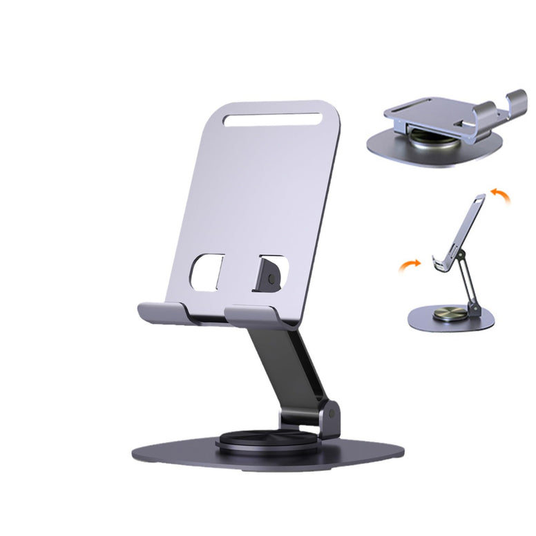 Adjustable Full Metal 360-Degree Rotating Phone and Tablet Stand, Stress-Relief Universal Holder, Stainless Steel, for Home Office Use