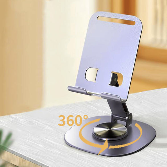 Adjustable Full Metal 360-Degree Rotating Phone and Tablet Stand, Stress-Relief Universal Holder, Stainless Steel, for Home Office Use