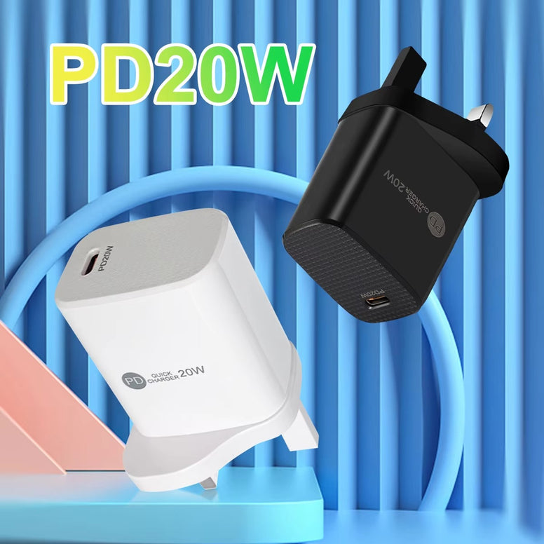 UK PLUG 1PD 20W USB Type C PD Charger, Adapter Fast Charger For iPhone 16 15 Quick Charge 3.0 QC USB C for Xiaomi