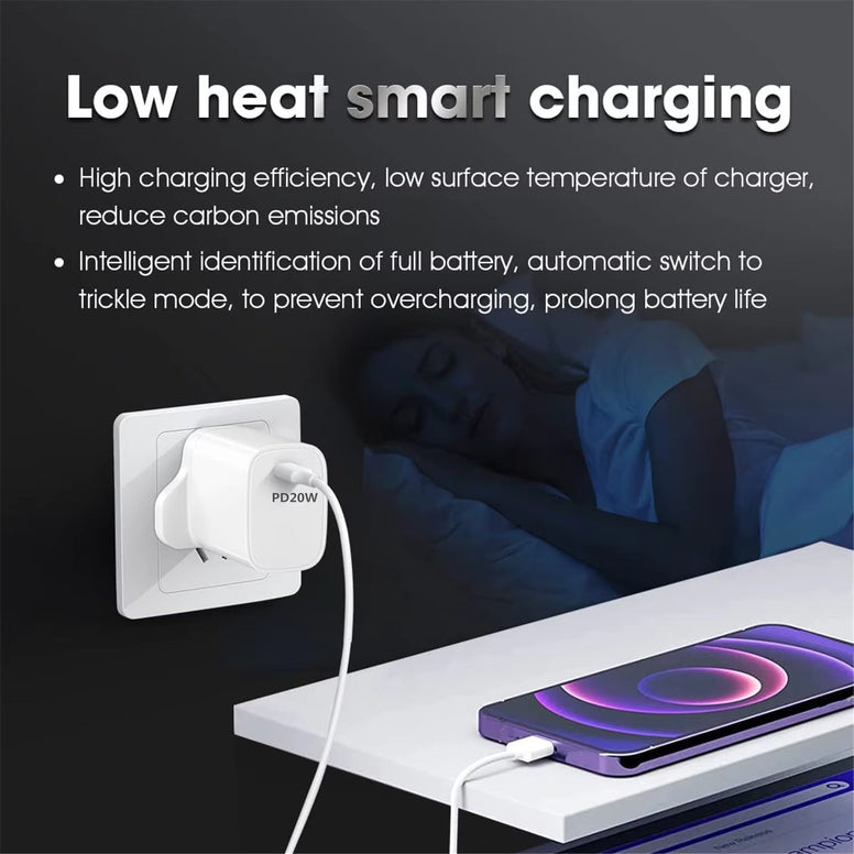 UK PLUG 1PD 20W USB Type C PD Charger, Adapter Fast Charger For iPhone 16 15 Quick Charge 3.0 QC USB C for Xiaomi