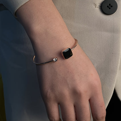 Simple Cuff Bangle Bracelet Inlaid Square Shape Rhinestones Temperament Black Accessories