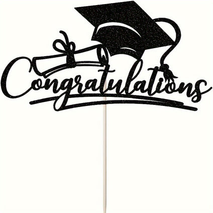 1pc Congratulations Cake Topper, Cake Decor - College/Senior Graduation Party Decorations Supplies (black) Easter Gift