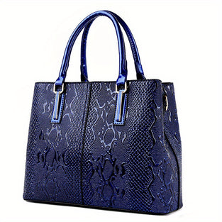 Snake Embossed Handbag For Women, Vintage Patent Leather Satchel Purses, Large Capacity Crossbody Bag