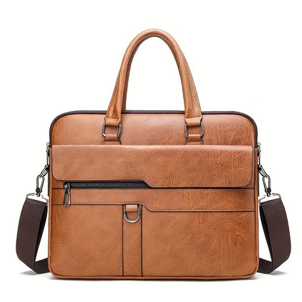 1pc Men's Retro Business Tote Bag, PU Leather Briefcase