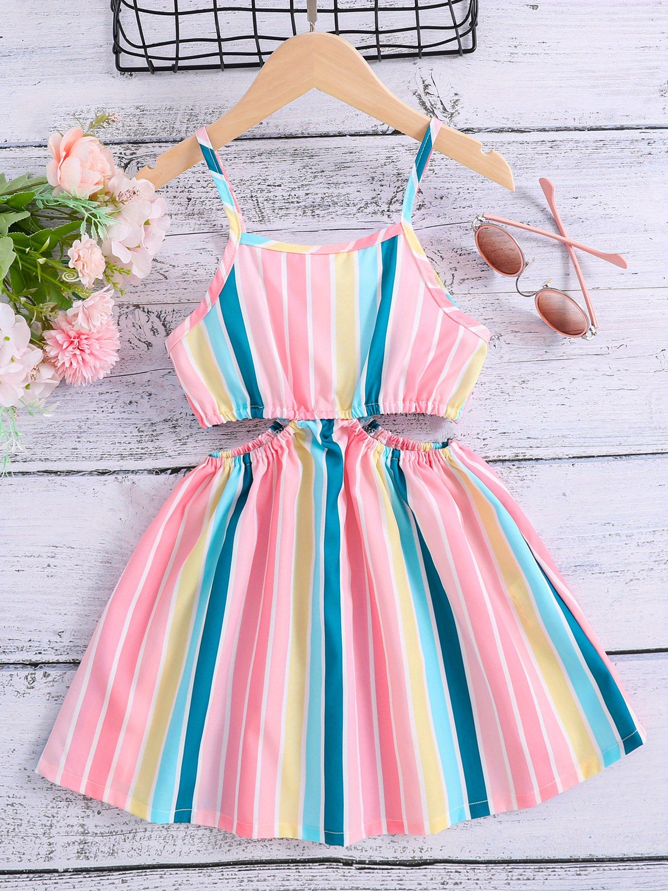 Summer Breeze: Girls' Striped Cut-Out Dress for Sunny Days