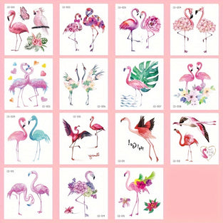 15 Sheets Flamingo Tattoo Stickers, Disposable Temporary Tattoos, Pink Flamingo Flower Grass Elements, Cute Cartoon Beautiful Stickers, Party Body Decorations, Waterproof And Sweatproof, Lasting 2-5 Days