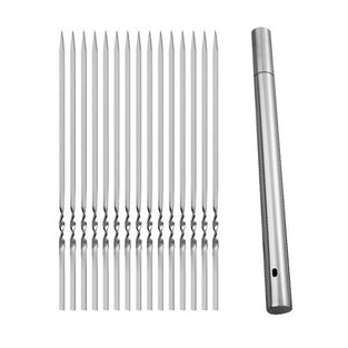 15pcs Stainless Steel Skewers & 1 Tube Storage For Barbecue, Reusable Grill Skewers, Shish Kebab BBQ Camping Flat Forks Gadgets, Outdoor Camping Picnic, Cookware Barbecue Tool Accessories