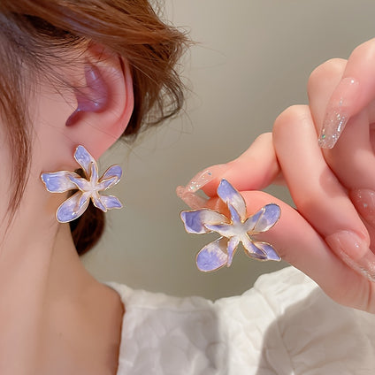 1 Pair French Vintage Creative Purple Flower Stud Earrings, Unique Design Stud Earrings, Birthday Gift