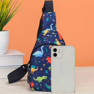 1pc Girl's Cartoon Dark Blue Leaves Dinosaur Fashion Cute Waist Bag, Ideal choice for Gifts