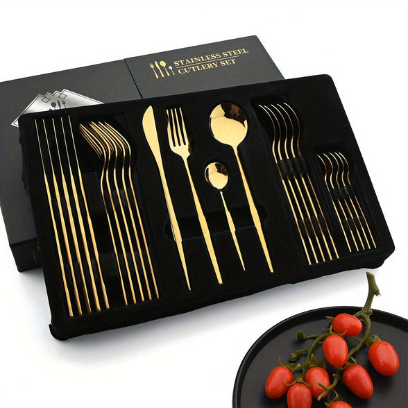 Stainless Steel Cutlery Set with Reflective Polished Finish in Elegant and Modern Design 24 Pieces