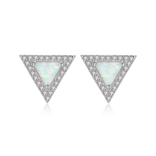 Triangle Opal Stud Earrings Inlaid Zircon 925 Sterling Silver Hypoallergenic Delicate Jewelry For Women Girls Gift 1Pair