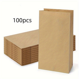 100 Pack Brown Kraft Paper Bags, Reusable Lunch Bags for Snacks, Sandwiches, Pastries, Popcorn, Groceries, Party Favors - Rectangle, Shatterproof, Eco-Friendly Produce Bags