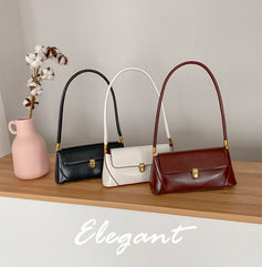 Chic Retro Buckle Decor Baguette Shoulder Flap Handbag for Trendy Women