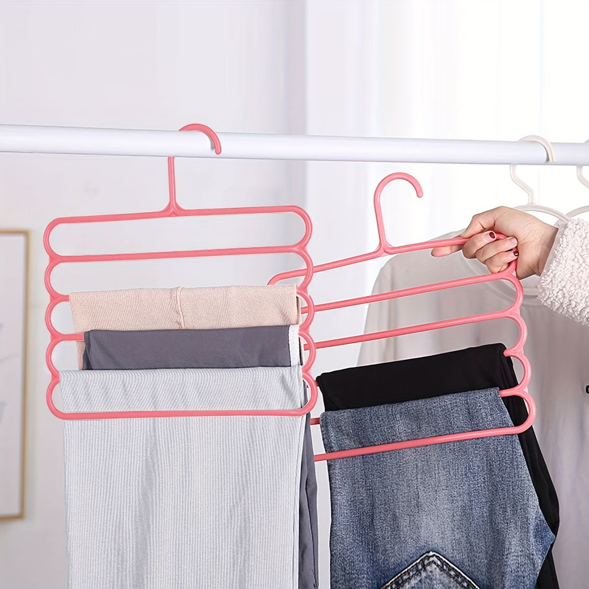 5-Tier Folding Pants Hanger - Space-Saving Metal Organizer