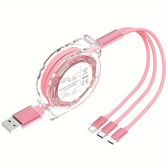 Om-En MFi Certified 3-in-1 Retractable USB Cable: Universal Charging Solution for iPhone, Android, and Type-C Devices