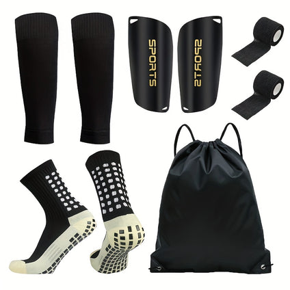 Ultimate 5-Piece Soccer Sports Gear Set with Silicone Grip Socks, Shin Guards, Backpack, and SportsTapes - Premium Quality Polyester and Elastane Knitted Tube Socks - Perfect for Soccer Enthusiasts!