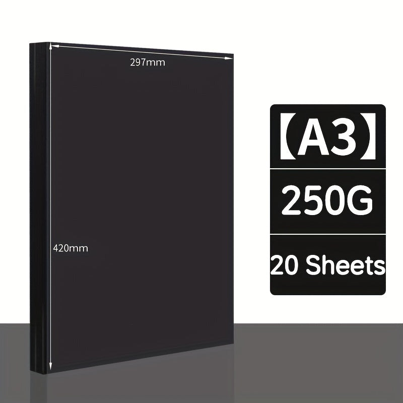 Premium Black Cardstock Paper Pack of 20 A4 A3 Durable Crafting Sheets