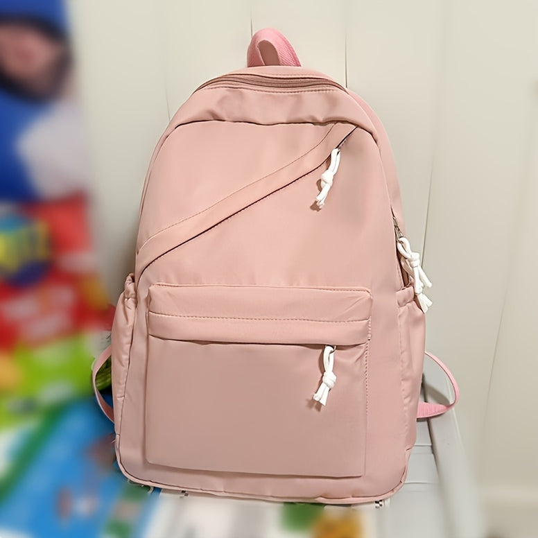 Chic Solid Color Backpack for Students: Perfect for School and Casual Outings