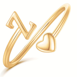 Gold Plated Heart Initial Ring  Customizable Love Stacking Rings