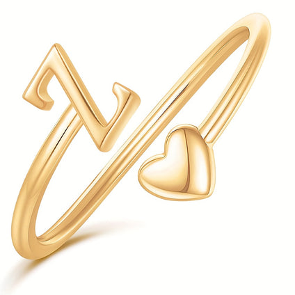 Gold Plated Heart Initial Ring  Customizable Love Stacking Rings