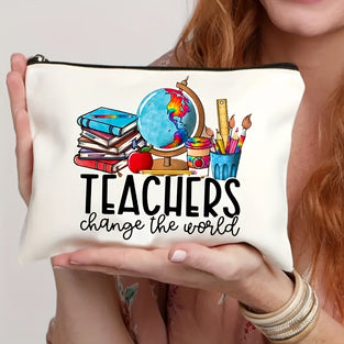 Teacher Gift Bag, Cartoon Colorful Pattern Carry On Zipper Pouch, teacher gift, Versatile Makeup Bag Simple Toiletry Wash Bag