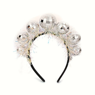 1PC Creative Disco Ball Shaped Head Hoop Glitter Ball Headwear For Christmas New Year Festival Party Dress Up Headwear