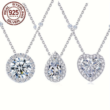 Sparkling 925 Silver Zircon Pendant Necklace for Women